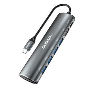DUDAO 8u1 HUB USB C PD HDMI 4K SD micro SD 4x USB 3.2 Gen 1 sivi A15 sivi