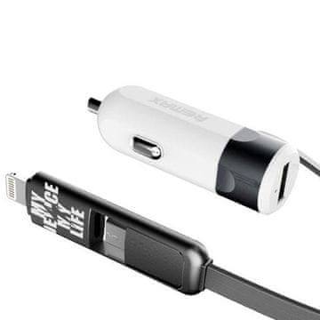 REMAX auto punjač 3.4A Lightning microUSB srebrni
