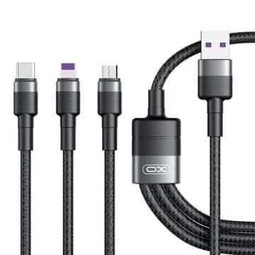 XO NB-Q191 3u1 USB kabel - Lightning + USB-C + microUSB 1,2 m 40W Crni