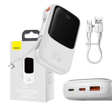 BASEUS Qpow Pro Powerbank 10000mAh 22.5W s Type-C kabelom, bijeli LED zaslon, PPQD060102
