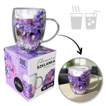 eCarla Szklanka termiczna z kwiatami w środku, gipsówka hortensje (SZK166) 300 ml 1 sztuka
