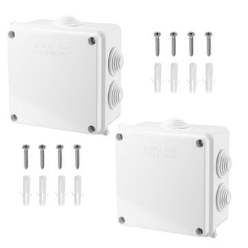 Nikcorp Vodootporna razvodna kutija nadžbukna IP65 100x100x70 mm ABS plastika samogasiva 7 kabelskih ulaza bijela set 2 kom s vijcima i tiplovima za instalacije unutar i izvan zgrada