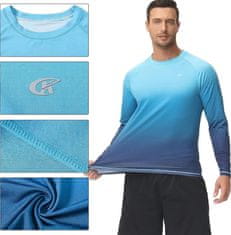Nikcorp Muška majica za plivanje rashguard, brzosušeća i prozračna, lagana, 4-way stretch tkanina, ravni šavovi, antibakterijska, vodootporna, moderan gradijent, plava, 3XL, za plažu i bazen