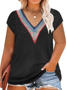 Nikcorp Ženska Majica Oversize Pletena s V-izrezom Plus Size Kratki Rukav Crna XL Mekana Elastična Svakodnevna Casual Bluza Otporna na Gužvanje Univerzalna Cjelogodišnja Idealan Poklon za Mamu ili Baku