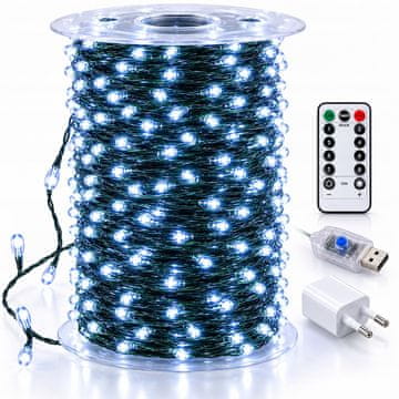 Žica za lampice za božićno drvce 1000 LED 100 m hladno bijela daljinski upravljač s timerom USB