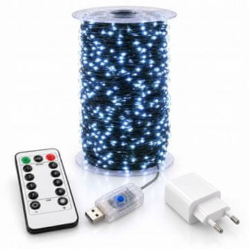 Lampice za božićno drvce 500 LED 50 m hladno bijela žica daljinski upravljač s timerom USB