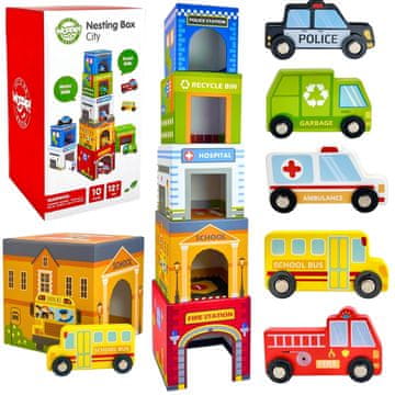 EE WOOPIE GREEN Puzzle kocke Gradska vozila u kutijama + figure 10 kom.