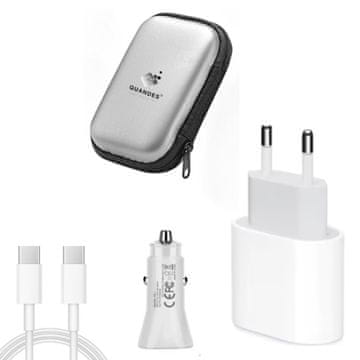 komplet za brzo punjenje od 20 W za iPhone 17 Pro, 16 Pro, 15 Pro, 15 Pro Max, kabel Type-CC 60 W duljine 1 m, auto adapter od 20 W, torba za pohranu