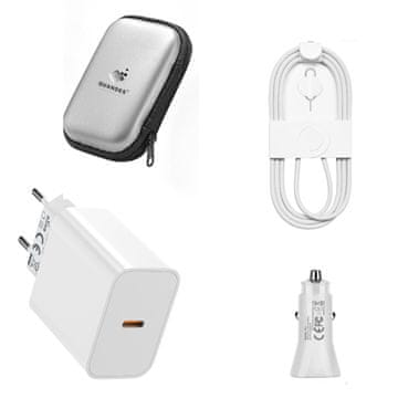 Komplet za brzo punjenje od 20 W, 1 m USB-C - USB-C kabel, 20 W PD-C auto punjač, EVA futrola, kompatibilan s iPhoneom 17 / 16 / 15 Pro Max