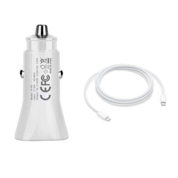 Komplet auto punjača od 20 W za brzo punjenje i podatkovni kabel od 1 m s brzim punjenjem USB-C - Lightning za Apple iPhone 15 / 15 Pro / 15 Pro Max