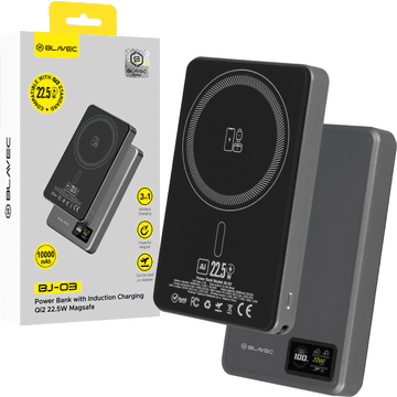BLAVEC Powerbank BJ-03 Slim 10000 mAh 13,5 mm USB-C 22,5 W Magnetski Induktivni MagSafe 3u1 PBBJ03-MC10G Sivi Aluminij