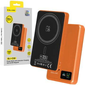 BLAVEC Powerbank BJ-03 Slim 10000 mAh 13,5 mm USB Type C 22,5 W Magnetski Induktivni MagSafe 3u1 PBBJ03-MC10O Narančasti Aluminij