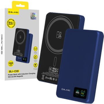 BLAVEC Powerbank BJ-03 Slim 10000 mAh 13,5 mm USB-C 22,5 W Magnetski Induktivni MagSafe 3u1 PBBJ03-MC10N Tamnoplava Aluminijska