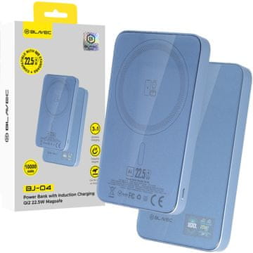BLAVEC Powerbank BJ-04 Slim 10000 mAh 13,5 mm Type-C 22,5 W Magnetski induktivni MagSafe 3 u 1 (PBBJ04-MC10LB) Svijetloplava staklena