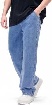 Nikcorp Muške baggy traperice široke loose fit plave veličina 34 EU, streetwear casual stil, ravna nogavica, visokokvalitetni pamuk, klasični višedžepni dizajn, za svakodnevno nošenje, pranje u perilici