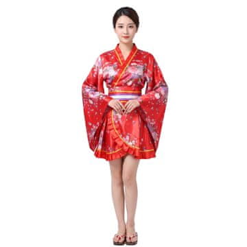 Nikcorp Ženski kimono ogrtač tradicionalna japanska yukata za cosplay od poliesterskog satena crvena One Size opseg prsa 98 cm podesivi struk lagan mekan za kostime fotografiranje i kućno opuštanje
