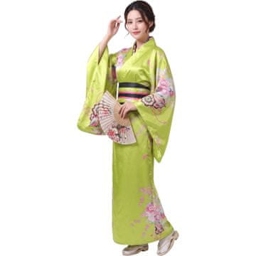 Nikcorp Ženski kimono ogrtač tradicionalni japanski kimono yukata od poliesterskog satena zeleni univerzalna veličina One Size opseg prsa 98 cm podesivi struk za cosplay i kućno opuštanje