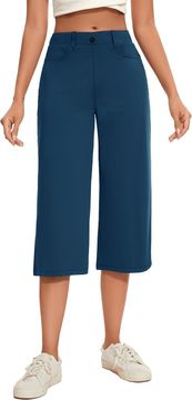 Nikcorp Ženske capri hlače 3/4 s džepovima, elastične culotte hlače za fitness, jogu i jogging, 79,3% poliester 20,7% elastan, 4 džepa, elastični pojas, omče za remen, tamnoplave, veličina M