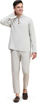 Nikcorp Muški komplet kurta i hlače od pamuka 100% prirodni pamuk etnički stil casual udobna pidžama dugi rukav regular fit siva XL