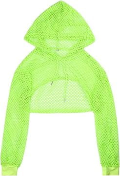 Nikcorp Ženska Crop Top Bluza s Kapuljačom Prozirna Mrežica Mesh Seksi Party Dugi Rukav Elastične Manšete Podesiva Vezica Prozračna Tehnička Tkanina Lagana Urbani Streetwear Zelena L