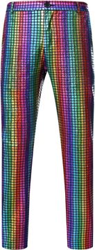 Nikcorp Muške svečane hlače metalik zlatne sjajne slim fit za pozornicu, klupske noći, disco zabave i plesne nastupe, blago elastične, vjetronepropusne, s patentnim zatvaračem, 4 džepa, veličina 28 EU