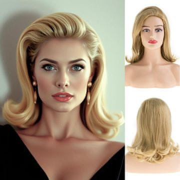 Nikcorp Ženska sintetička perika retro vintage valovita žuta srednje duljine opseg kapice 57 cm otporna na toplinu s podesivim trakama za Halloween, vjenčanja, koncerte, rođendane