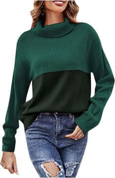 Nikcorp Ženski džemper s visokim rolkom pleteni colour block zeleni L mekan poliester dugi rukav slim-loose fit topli casual za proljeće jesen zimu za posao i izlaske pranje do 40°C