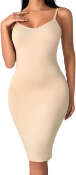 Nikcorp Ženska midi haljina ispod, Slip Dress Elastična Bodycon Bež S, 95% najlon 5% elastan, podesive tanke naramenice, brzosušeća otporna na gužvanje, perilica, za donji veš, kućnu odjeću i ljetne haljine