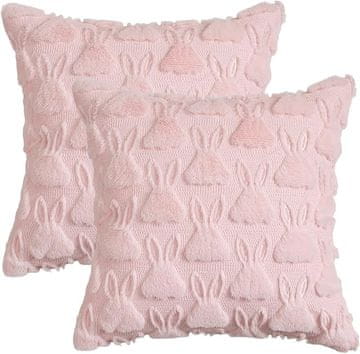 Nikcorp Set 2 plišane jastučnice od umjetnog krzna sa zečjim ušima ružičaste 50x50 cm skriveni patentni zatvarač 100% poliester pahuljaste otporne na gužvanje za dnevni boravak spavaću sobu dječju sobu