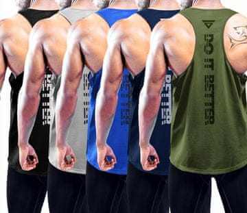 Nikcorp Muška sportska majica bez rukava tank top set 5 kom, Y-back racerback kroj, prozračna tehnička mrežasta tkanina, brzosušeći materijal, slim fit, lagana 0,1 kg, za teretanu i trčanje