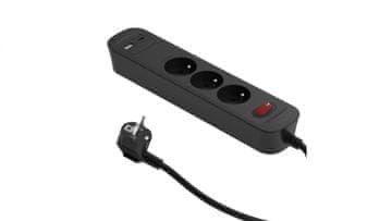 PD20 produžni kabel za brzo punjenje, 3 utičnice s prekidačem + 2x USB (A+C), 1,4 m SQUALL, grafit / 34098