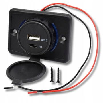 Carcommerce Ładowarka samochodowa USB-C i USB do zabudowy 3,4A 12 24V gniazdo auta