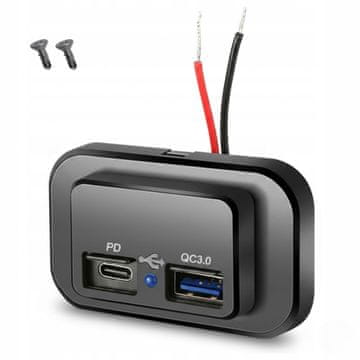 Carcommerce Ładowarka samochodowa USB i USB-C 3A 12 24V QC 3.0 szybkie ładowanie montaż