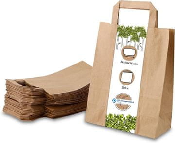 Nikcorp Set 250 papirnatih poklon vrećica s ručkom 22 x 10 x 28 cm smeđe od recikliranog papira do 70% nebijeljenih vlakana, ojačana ručka, za poklone, maloprodaju, personalizacija tiskom logotipa
