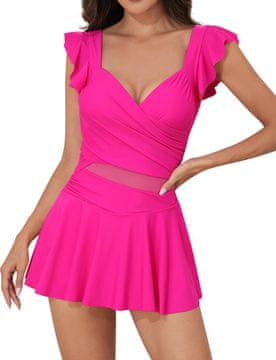 Nikcorp Ženski jednodijelni kupaći kostim s efektom vitkanja, volanima i hlačicama boyshorts, ružičasti, veličina M, 80% najlon 20% elastan, uklonjivi umetci, bez kostiju, podstavljen prednji dio