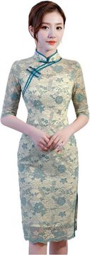 Nikcorp Ženska midi haljina Cheongsam Qipao bodycon slim fit bijela s cvjetnim uzorkom, mandarinski ovratnik, do koljena, gumbi i patentni zatvarač na leđima, poliester, za koktel i vjenčanja XL