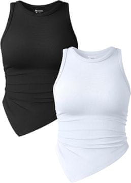 Nikcorp Ženski sportski set 2 kom crop topova bez rukava od bešavne rebraste pletenine, okrugli izrez (crew neck), za jogu i fitness, odvođenje vlage, elastičan, 90% najlon 10% spandex, crna/bijela, M