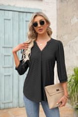 Nikcorp Elegantna ženska bluza tunika V-izrez rukav 3/4 prozračna crna plisirana opušteni kroj 95% poliester 5% elastan otporna na gužvanje za ured, sastanke i vikend, veličina L