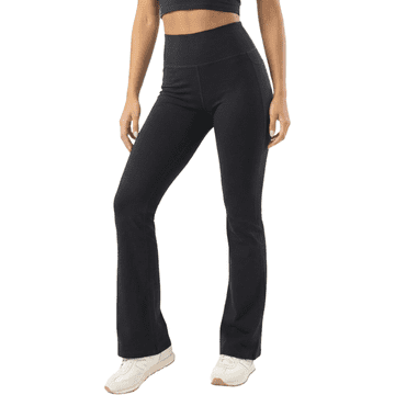 Nikcorp Ženske široke tajice za jogu, ekstra duge s džepom, proširene od koljena, 95% pamuk 5% elastan, za visoke žene, nogavica 84-91 cm (Tall) i 89-96 cm (Extra Tall), fitness, trening, putovanja, crne, L