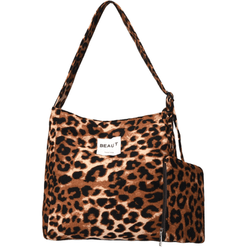 Nikcorp Ženska torbica shopper baršunasta vintage s uzorkom leoparda smeđa-crna 30x32 cm magnetna kopča patentni zatvarač podesiv remen za rame crossbody unutarnji džep 19,5x12,5 cm