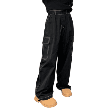 Nikcorp Djevojčice Cargo hlače od 100% pamuka, baggy wide leg kroj, elastični struk s gumbom, elastične manžete, džepovi, prozračne, otporne na skupljanje, za svakodnevno, crne, 160 cm, dob 11-12 godina