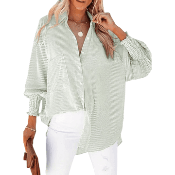 Nikcorp Ženska košulja oversize casual elegantna zelena na gumbe dugi rukav s elastičnim manžetama klasični ovratnik s preklopima praktični džepovi lagana prozračna cjelogodišnja XL