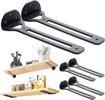 Nikcorp Zidni nosači za police set 6 kom metalni crni 20 cm industrijski loft stil nosivost 70 kg po setu za gipsane i betonske zidove s vijcima i tiplima visina montaže 4,5 cm