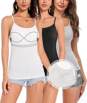 Nikcorp Ženski top s ugrađenim grudnjakom Padded Cups širokim naramenicama 3 kom XL bez kostiju, viskoza 95% spandex 5%, bez rukava scoop neck, prozračan za svakodnevno nošenje, sport i jogu