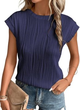Nikcorp Ženska casual bluza kratki rukav cap sleeve okrugli izrez valovita tekstura elegantna prozračna casual urbani stil tamnoplava XL za svakodnevno nošenje uz traperice i kratke hlače