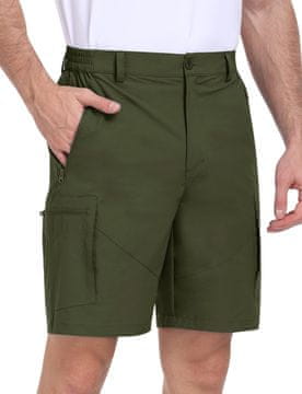 Nikcorp Muške kratke cargo hlače trekking brzosušeće zelene L – lagane, prozračne, hidrofobna DWR obrada, 88% najlon 12% spandex, 5 džepova s patentnim zatvaračem, djelomično elastični pojas
