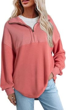 Nikcorp Ženski duks od vafla Half Zip, oversize kroj, stojeći ovratnik, raglan dugi rukavi, bordo boja, veličina L (42-44), 75% poliester 25% pamuk, topao i prozračan za jesen, vafel uzorak