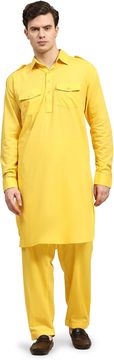 Nikcorp Muški komplet kurta pyjama Pathani stil 2 kom (kurta i hlače) 100% pamuk handloom prozračan lagan zlatna boja s vezicom 4 džepa veličina L (42) za muškarce idealan poklon za rođendan ili godišnjicu