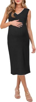Nikcorp Haljina za trudnoću Midi bodycon za dojenje bez rukava s V-izrezom od elastičnog pletenog materijala cable knit crna elegantna ljetna udobna casual festivalska Veličina M