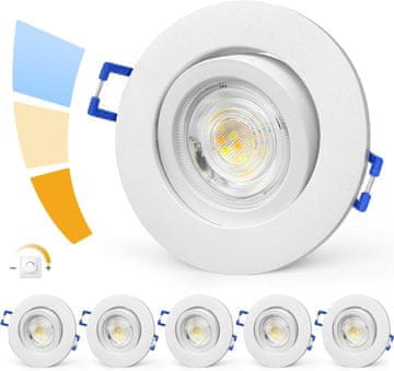 Nikcorp Ugradbeni LED reflektor 6 kom bijeli set 5 W ultra tanki 29 mm IP44 vodootpornost podesiva boja svjetla 3000K 4000K 6500K CRI >90 prigušivi 10-100% aluminij kut 38° pomična glava